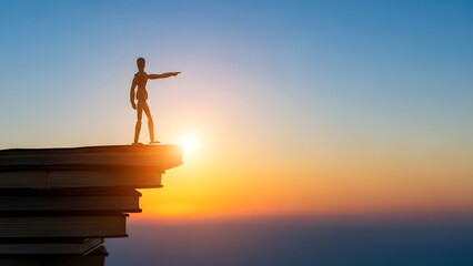 初日の出を指差すデッサン人形