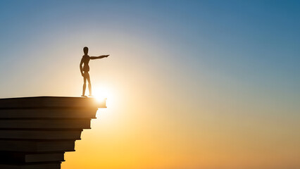 初日の出を指差すデッサン人形