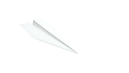 A solitary white paper airplane glides against a stark black background. It appears ready to soar, capturing a sense of freedom