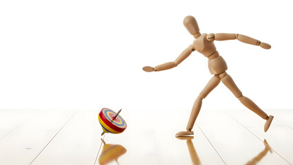 独楽を回すデッサン人形