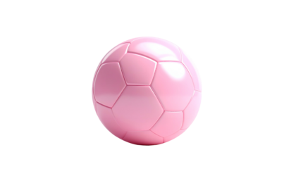 A smooth, glossy pink sphere, mimicking the design of a football, floats against a stark black backdrop