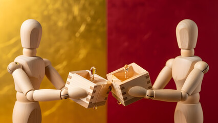 升酒で乾杯するデッサン人形