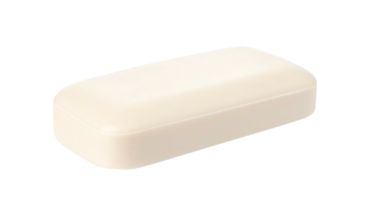 A close-up studio shot showcases a rectangular bar of ivory-colored soap, isolated against a solid black backdrop. It?s simple and clean