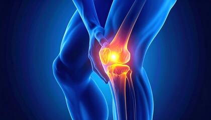 Anatomical illustration of a painful knee joint with inflammation and discomfort.
