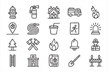 Fototapeta premium Fire Safety UI Icons for Alarm Systems and Response Applications