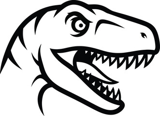 Fototapeta premium Fierce black and white vector illustration depicting the aggressive head of a roaring tyrannosaurus rex dinosaur mascot in profile view
