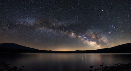 Fototapeta premium Milky Way Over Still Lake at Night