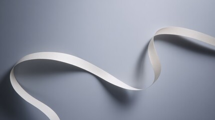 drape. A white ribbon curving downward against a minimalist gray background. wellbeing guides, coaching materials, designed for mental health education and mindfulness programs, clarifies learning.
