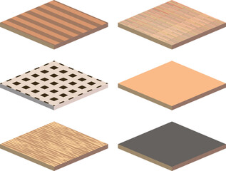 おしゃれな床・木・フローリング風のアイソメトリックな箱庭イラスト素材
