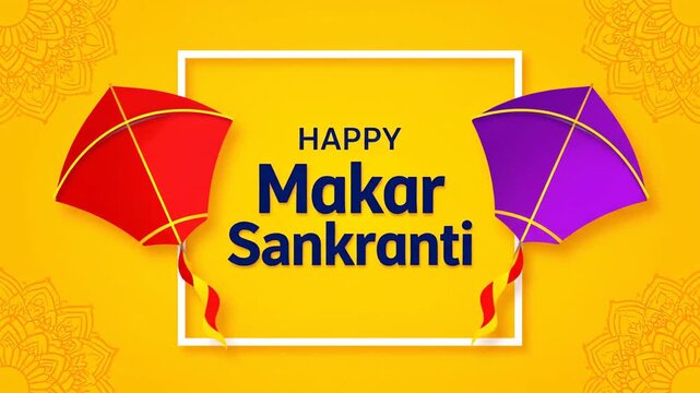 Happy Makar Sankranti Greeting Kites Background India Festival Animation