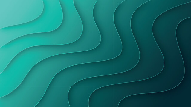 Abstract teal and dark turquoise layered wave background with smooth gradients