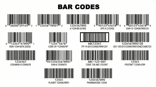 Comprehensive Barcode Types Collection on White Background