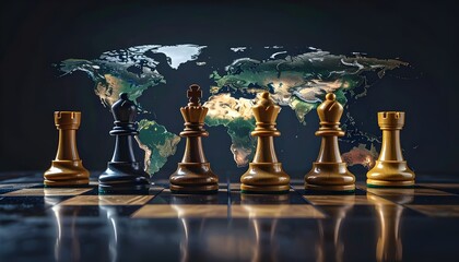 Naklejka premium Global Strategy and Geopolitical Challenges Symbolized by Chess Pieces