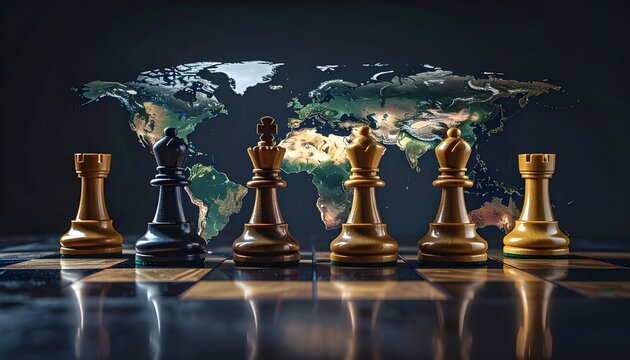 Global Strategy and Geopolitical Challenges Symbolized by Chess Pieces