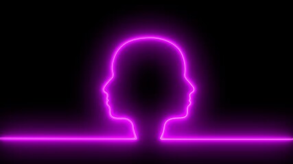 Glowing neon line Human head icon on black background. Futuristic abstract line art face profile for technology, science and digital design.4k video - Powered by Adobe