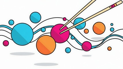 Chopsticks picking colorful balls in vibrant scene