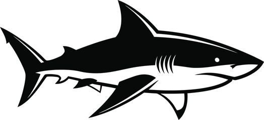 Fototapeta premium Stylized black and white illustration of a great white shark in profile showcasing bold lines perfect for logos or tattoo designs