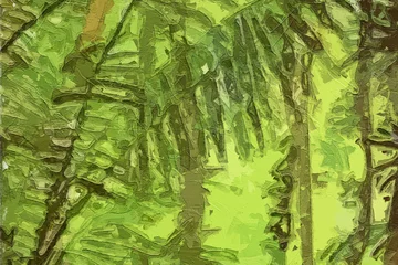 Fototapete Lindgrün Various oil paintings, flowers, chrysanthemums, lotus leaves, lotus leaves, lakes, monkeys, tigers, forests, parrots, landscapes, spruce trees  © Zhang