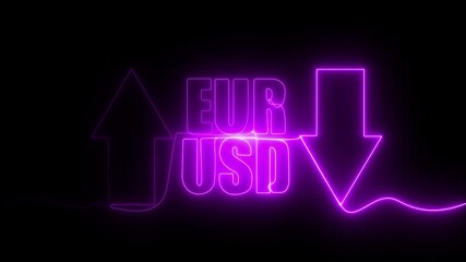 Glowing neon Financial market trading concept. Currency pair. Acronym EUR - European currency. Acronym USD - United States Dollar. Continuous line drawing animation.4k motion graphics video animation.