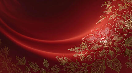Crimson Floral Elegance: A luxurious crimson background adorned with delicate golden floral patterns, creating a sense of opulence and sophistication.