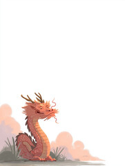 Smiling Dragon Illustration: A cheerful, cartoon dragon with a playful demeanor is depicted in a charming illustration, embodying the essence of fantasy and storytelling.
