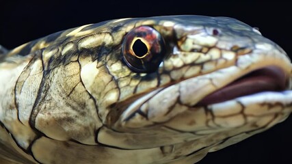 Close-up headshot of a beige scaled reptile, focused on its eye