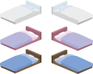 箱庭ベットイラストセット - アイソメトリックな家具・お部屋のイラストセット