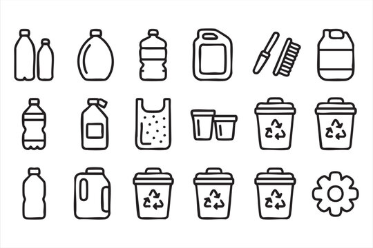 Plastic Recycling Icons for UI Design and Waste Sorting Systems