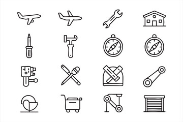 Fototapeta premium Aircraft, Warehouse, and Tool Icons for Industrial UI Systems