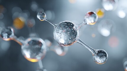 Close-up molecular structure 3D rendering depicts atoms and bonds science concept illustration