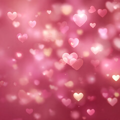 Soft pink background with heart-shaped bokeh lights. Romantic and dreamy atmosphere for Valentine's Day. 4K background material for loop playback