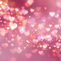 Soft pink background with heart-shaped bokeh lights. Romantic and dreamy atmosphere for Valentine's Day. 4K background material for loop playback