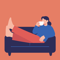 Relaxing on the Couch with a Warm Drink