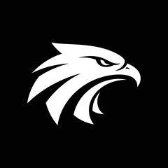 Obraz premium White eagle head logo on black background.