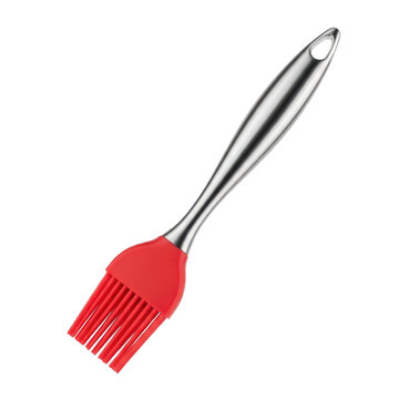 Red Silicone Basting Brush Stainless Steel Handle Isolated