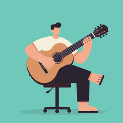 Relaxed Musician Playing Acoustic Guitar