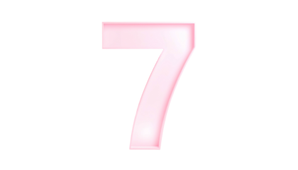 A numeral "7" illuminated with a pink glow on a black backdrop, offering a contrast of light and darkness. The number has depth