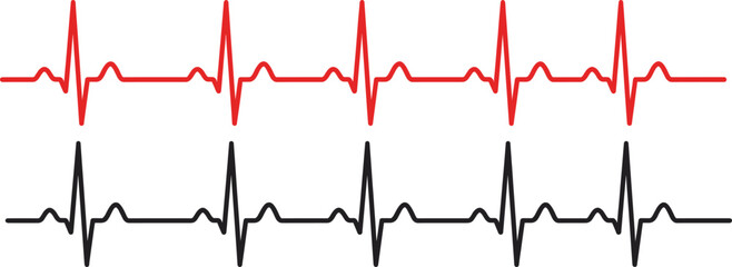 Red and black ECG heartbeat line illustration showing medical pulse rhythm for healthcare, cardiology, monitoring, and emergency design concepts