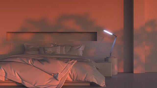 Bedroom at sunset.
Enjoy this calming cozy atmosphere in a modern bedroom. 