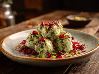 Healthy food_creamy cheese balls with pomegranate.