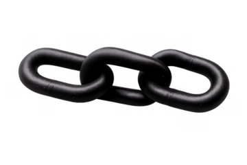 Black metal chain showing strength, connection, security, and industrial power with three strong links