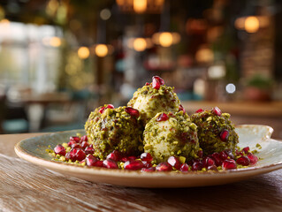 Healthy food_creamy cheese balls with pomegranate.