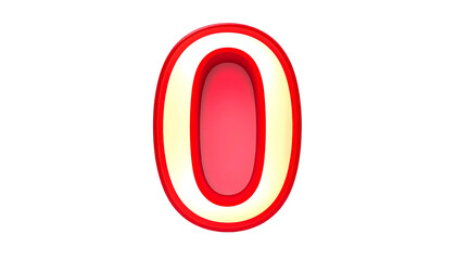 A vibrant, three-dimensional representation of the number zero, featuring a bold red outline and a soft inner glow against a black backdrop