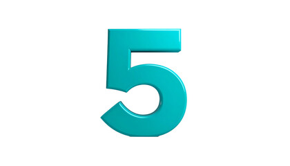 A vibrant turquoise number "5" is depicted in a glossy, three-dimensional style, set against a stark, black background