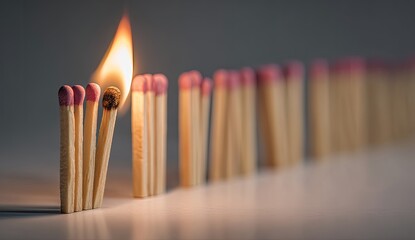 Four matches ignited in a row, one burning intensely