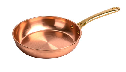 Gleaming, copper-colored skillet with a golden handle, ready for culinary creations. The polished interior reflects light beautifully
