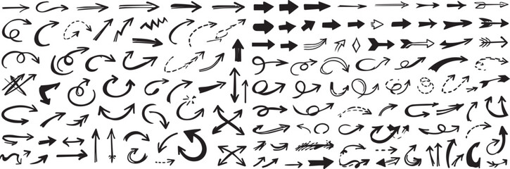 Large Hand Drawn Arrow Doodle Set Sketchy Black Arrows Collection