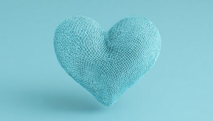 Textured blue heart floats against a solid, soft blue background