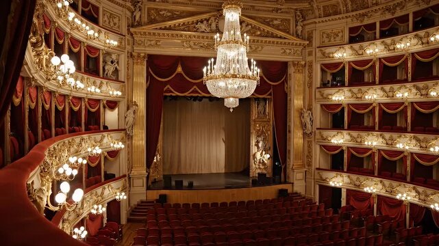 Grand Opera House Interior Empty Theater Red and Gold Ornate Architecture
