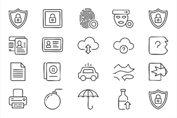 Fototapeta premium Cybersecurity Icons for UI Design, Privacy Protection, Secure App Interfaces